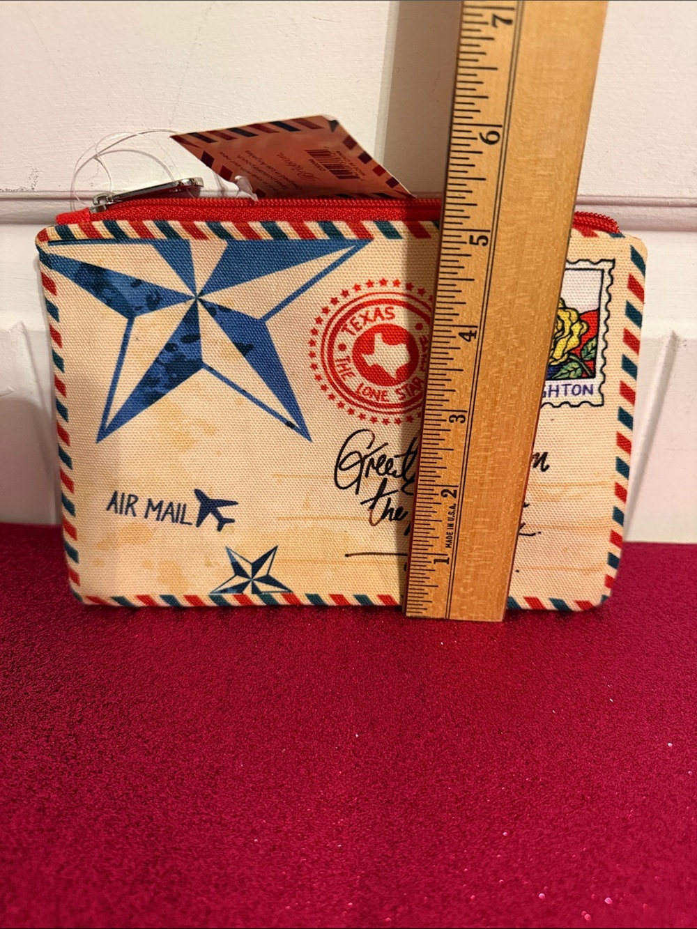 Brighton Beige Zip Pouch with Blue Stars and Red Trim - Picture 9 of 9